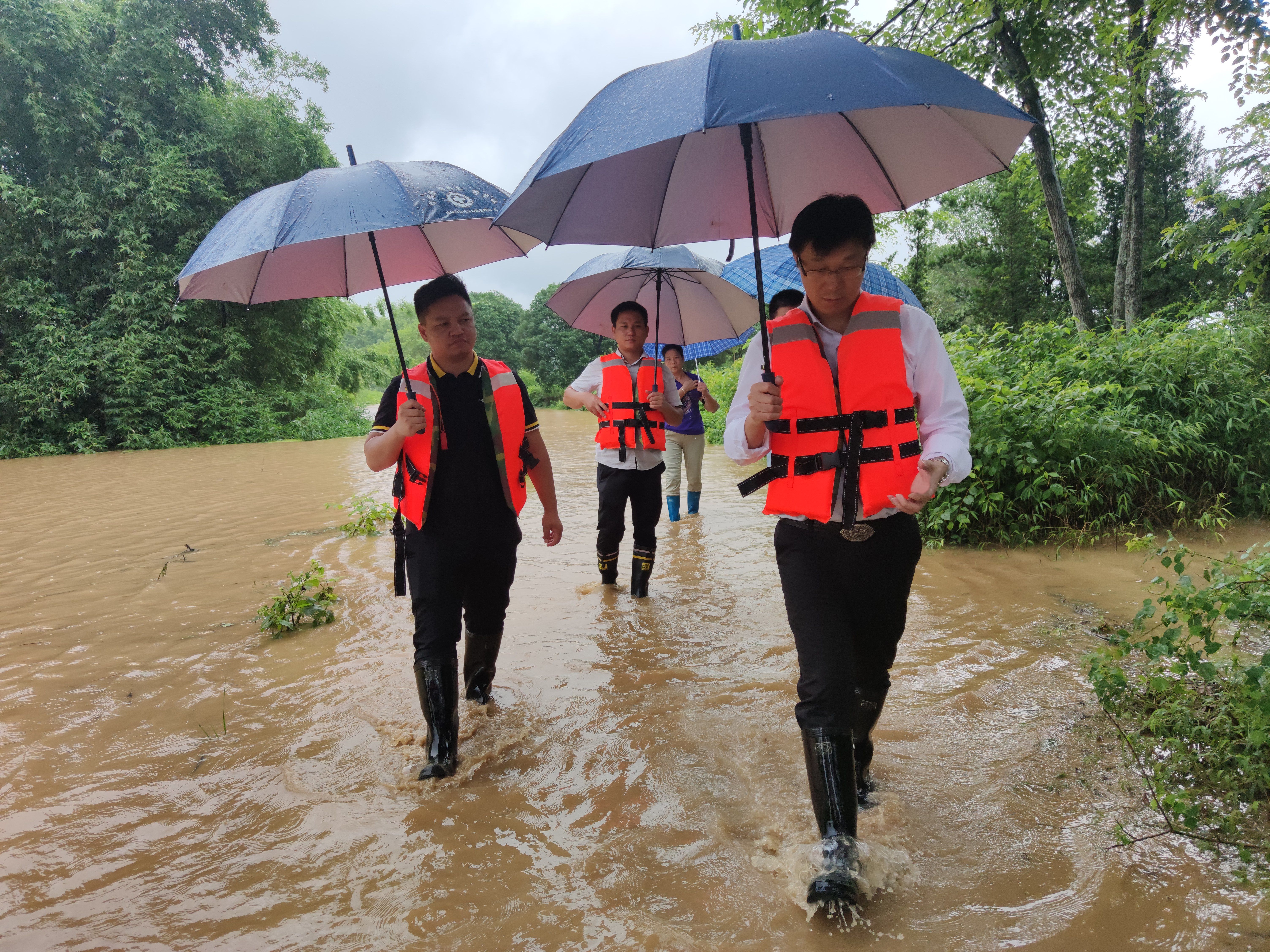 临桂区应急管理局领导正在查看五通镇道路受灾情况.jpg